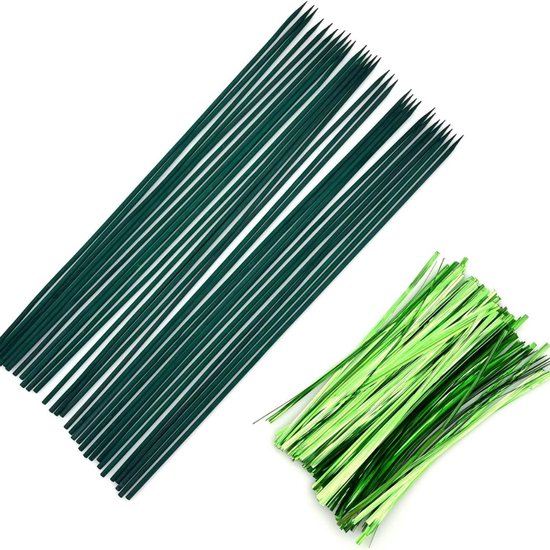 Plantensteunen met ringen - 30 STKS 40 cm lange groene plant steun stokken - twist banden - bamboe plant steun stakes - houten tuin stokken voor planten - kamerplant stakes plantensteunen met ringen