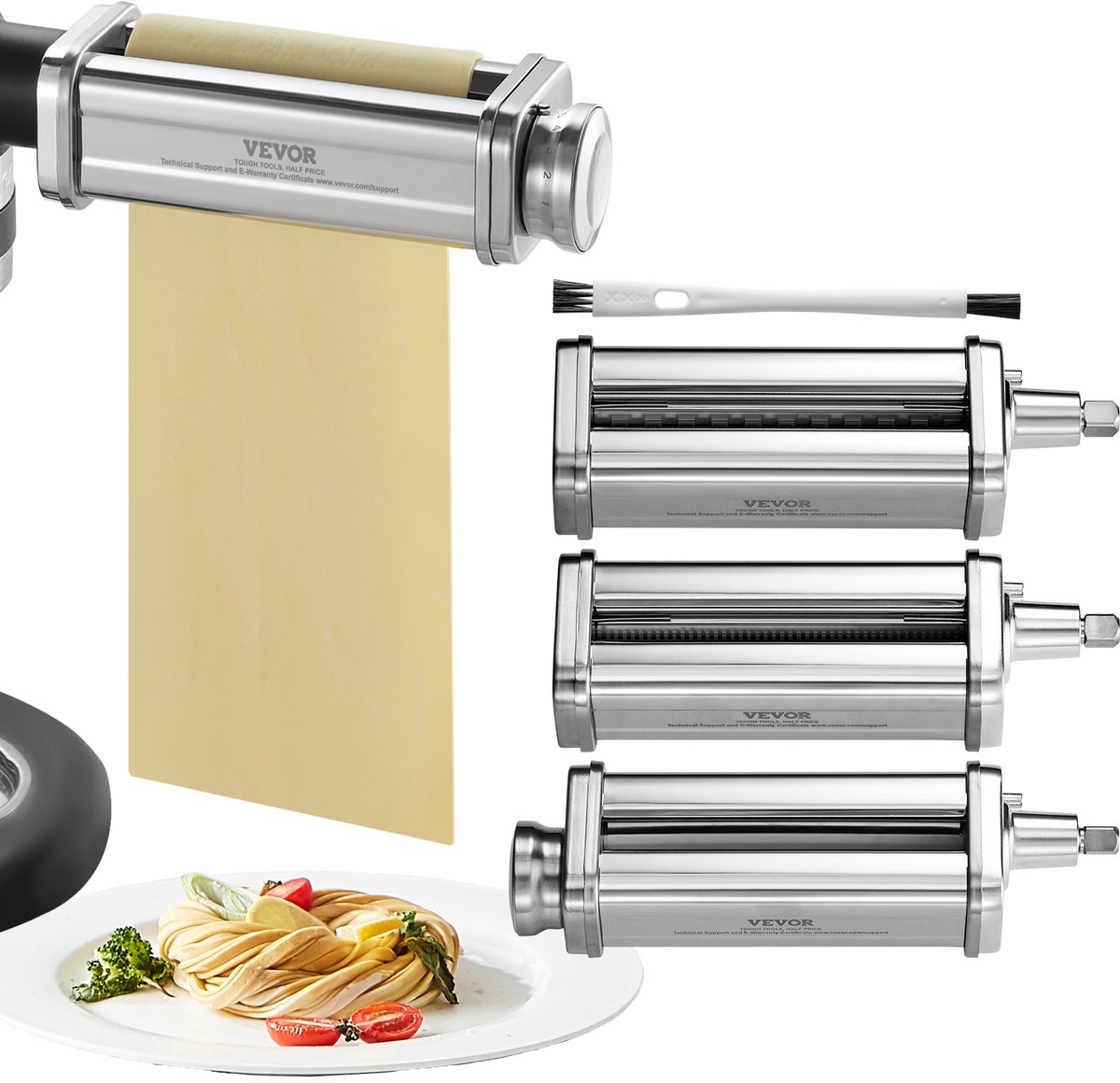 VEVOR 3-Delige Handmatige Pastamachine Roestvrij Staal, Roestvrijstalen Verse Handmatige Pastarollermachine Italiaanse Platte Deegmachine Pastamachine Inclusief Reinigingsborstel voor Spaghetti, Lasagne Etc.