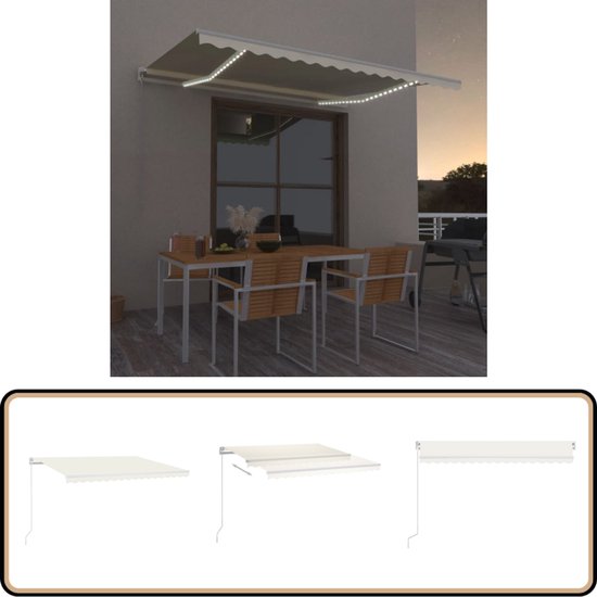 vidaXL Store banne 450 x 350 cm Crème avec LED et toile extensible en aluminium - Store banne extérieur - Protection solaire solaire - Parasol - Jardin été
