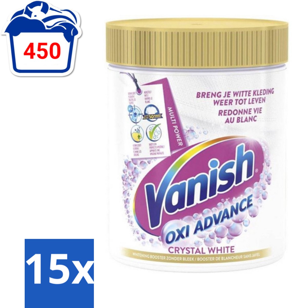 15 x Vanish Oxi Advance - Kristalwit - Vlekkenverwijderaar Poeder - Witte Was - 840 Gram - Wit Was - Vlekkenverwijderaar - Witte Was - Vlekkenverwijderen - Wasmiddel