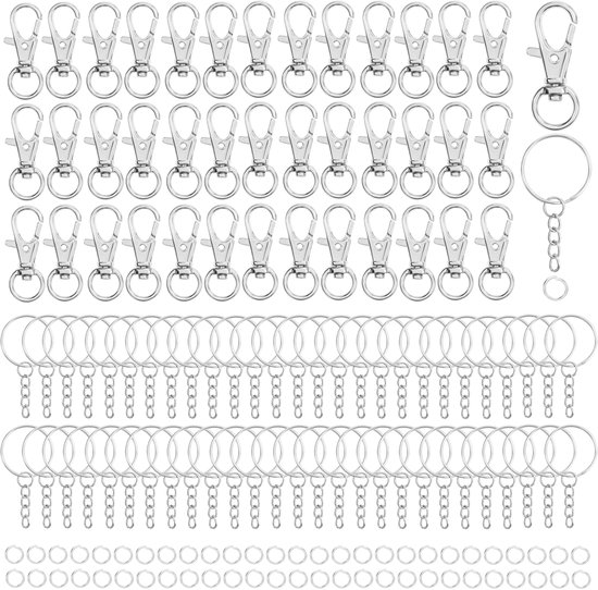 Sleutelring, klein, 120 stuks, karabijnhaken, sleutelhangers, knutselen, zelf maken, ringen, karabijnhaken met draaischarnier (zilver/goud/retro