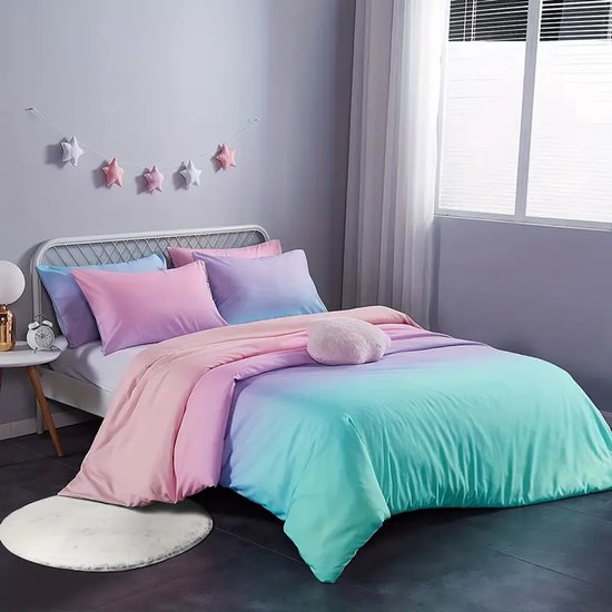 Eenpersoons Dekbedovertrek 140 x 200 - Regenboog - Unicorn - Eenhoorn - Pastel - Mooie Kwaliteit - Kind - Tiener - Volwassene van Primaviera Deluxe — afbeelding 2