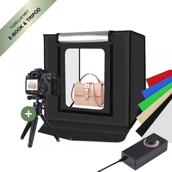 ZoeZo Design - Fotostudio met LED verlichting - 60 x 60cm - Dimbaar - 6 achtergronden - Foto studio - Opvouwbaar - Product fotografie - Fotobox