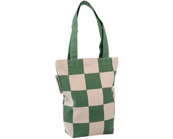 Tote Bag met ritssluiting - Simple Squares - Duurzaam - Gemaakt van gerecycled bedlinnen - Cadeau voor vrouw
