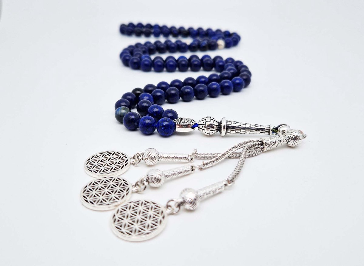 Handgemaakte tesbih "Tasbih" natuursteen " Azuur" - Aantal kralen 99 - Diameter kralen 8MM - met metaal tassel "Harmonie" - Een mooi cadeau-idee