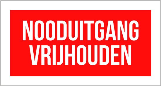 Foto: Pictogram bord nooduitgang vrijhouden 30 x 15 cm sos niet parkeren brandweer nooddeur rood ambulance 1 stuk