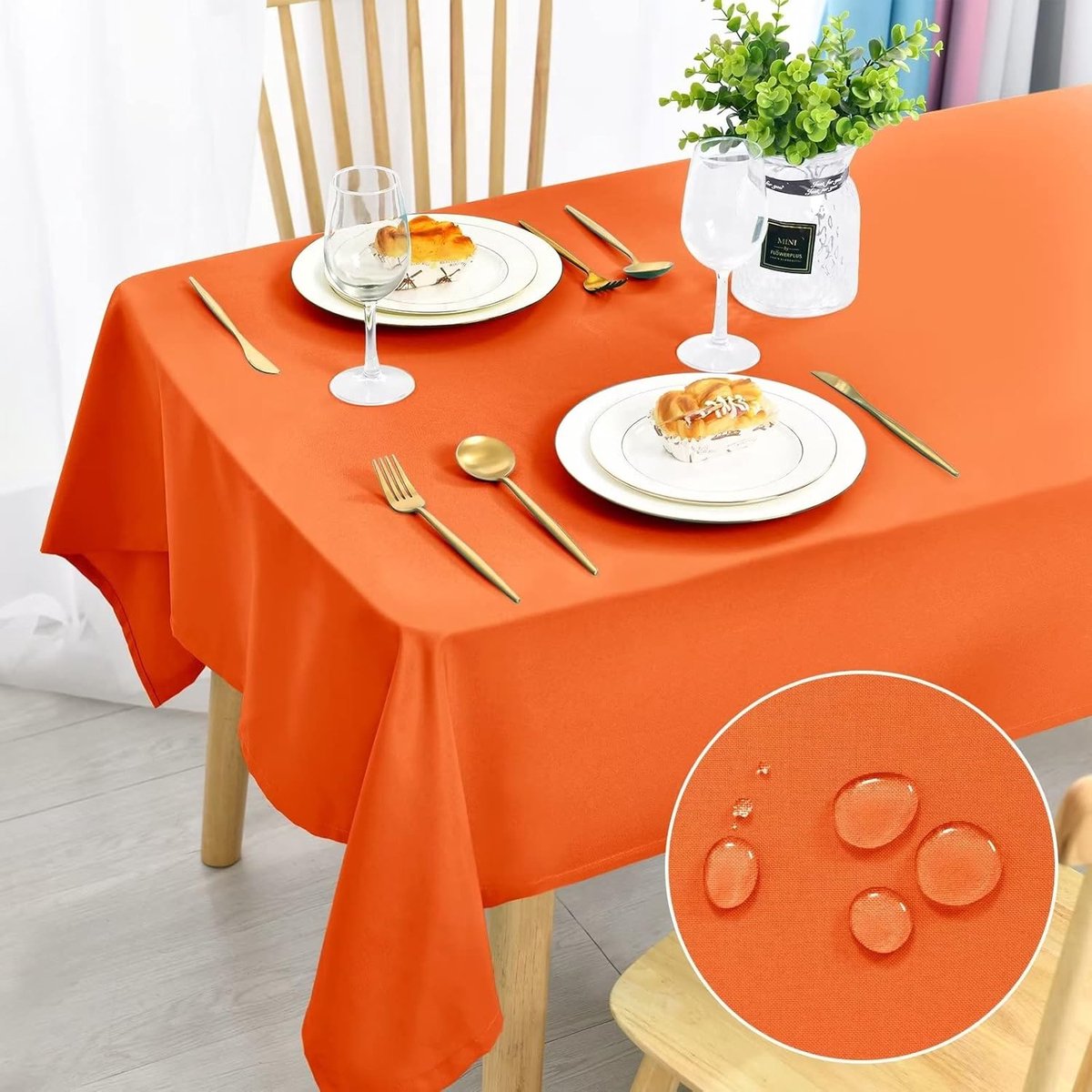 Candala Oranje tafelkleed, vlekbescherming, afwasbaar, tafellinnen, waterdicht, voor eetkamer, tuin, feest, bruiloft of huishouden, 140 x 240 cm