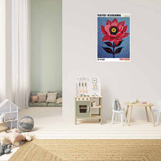 Affiche Yayoi Kusama - Rose rouge et pois A4 21x29,7 cm