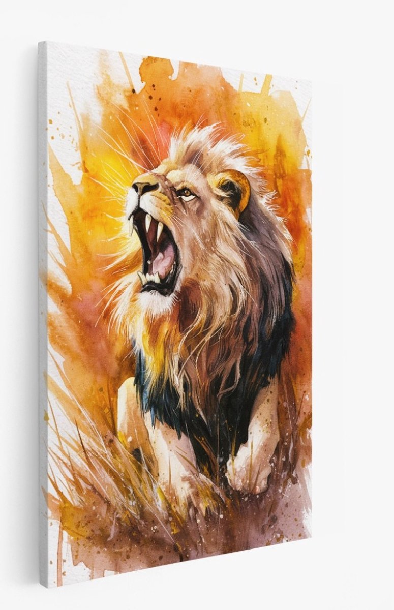Saammp Canvas Schilderij - Abstracte Leeuw - Natuur - Dieren - 50x70 - Foto op canvas - Wanddecoratie - Muurdecoratie Woonkamer - Slaapkamer decoratie - Canvas Print Multicolor