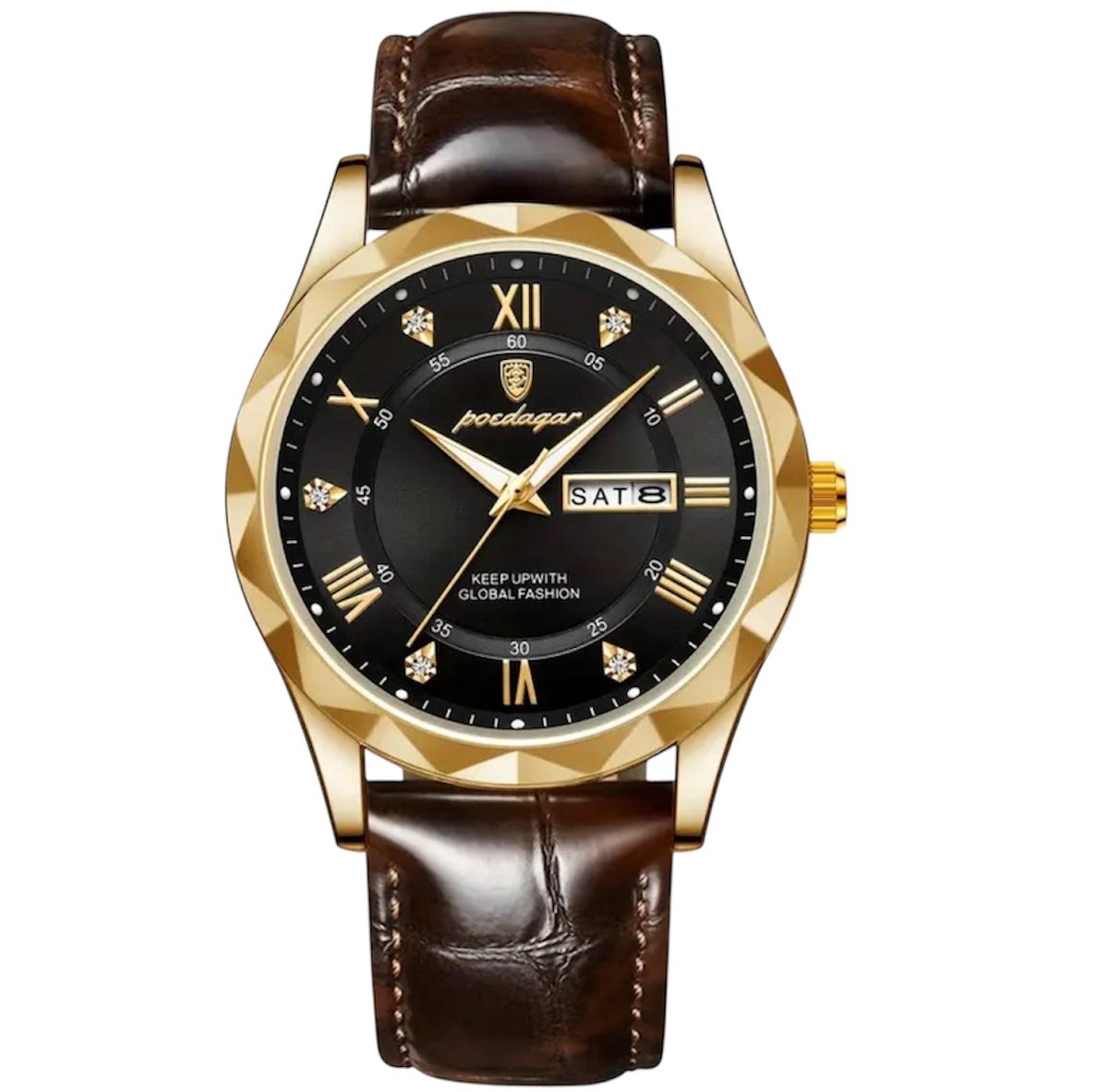 Mpariz Luxe Herenhorloge - Lederen Band - Polshorloge - Heren - Cadeau - Horloge - Geschenkdoos - Mannen - Goud Zwart - Polsband Bruin