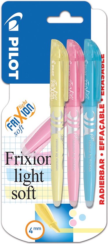 Pilot Frixion markeerstift set van 3 soft pastel blauw, geel, pink