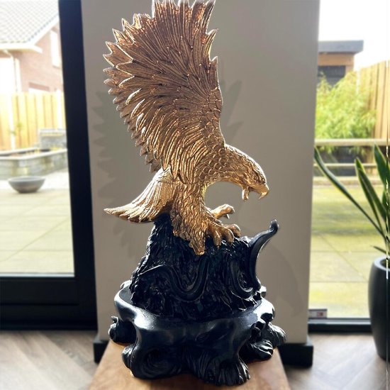 LINGJIONG Tafeladelaar standbeeld, hars woonkamer adelaar decoratieve sculpturen met stabiele basis, zwarte simulatie adelaar beeldje tafel middenstukken voor thuis, kantoor