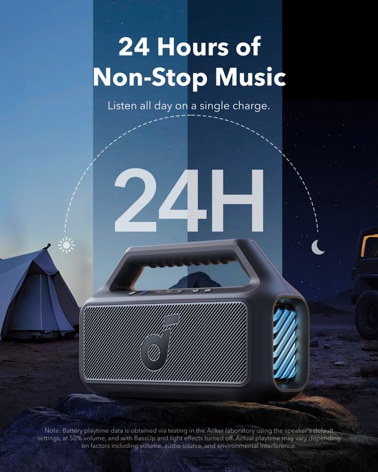 soundcore Boom 2 Outdoor Speaker by Anker - 80W - Subwoofer - BassUp 2.0 - 24H Playtime - IPX7 Waterproof - Floatable - RGB Lights - USB-C - Custom EQ - Bluetooth 5.3 - Geschikt voor buitengebruik: Camping, Strand en Achtertuin - Zwart — afbeelding 2