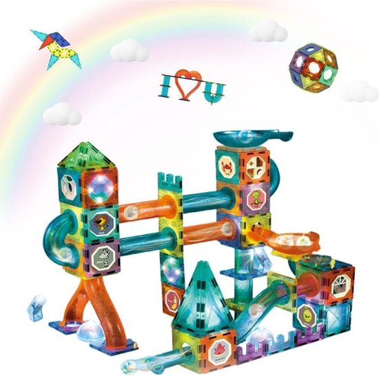 Zylo® Magnetische Knikkerbaan - Magnetic Tiles - Magnetisch Speelgoed - 110 Stuks - 36x28x9cm - Veelkleurig