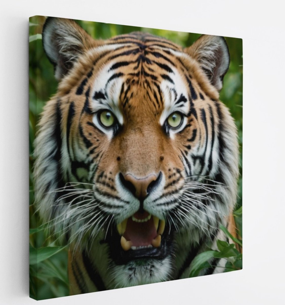 Saammp Canvas Schilderij - Boze Tijger - Natuur - Dieren - 60x60 - Foto op canvas - Wanddecoratie - Muurdecoratie Woonkamer - Slaapkamer decoratie - Canvas Print Multicolor