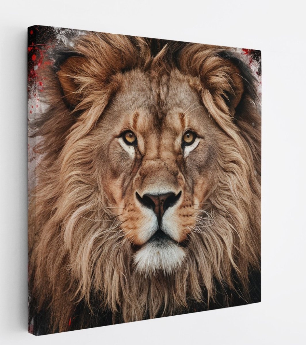 Saammp Canvas Schilderij - Abstracte Leeuw - Rood - Dieren - Natuur - 40x40 - Foto op canvas - Wanddecoratie - Muurdecoratie Woonkamer - Slaapkamer decoratie - Canvas Print Multicolor