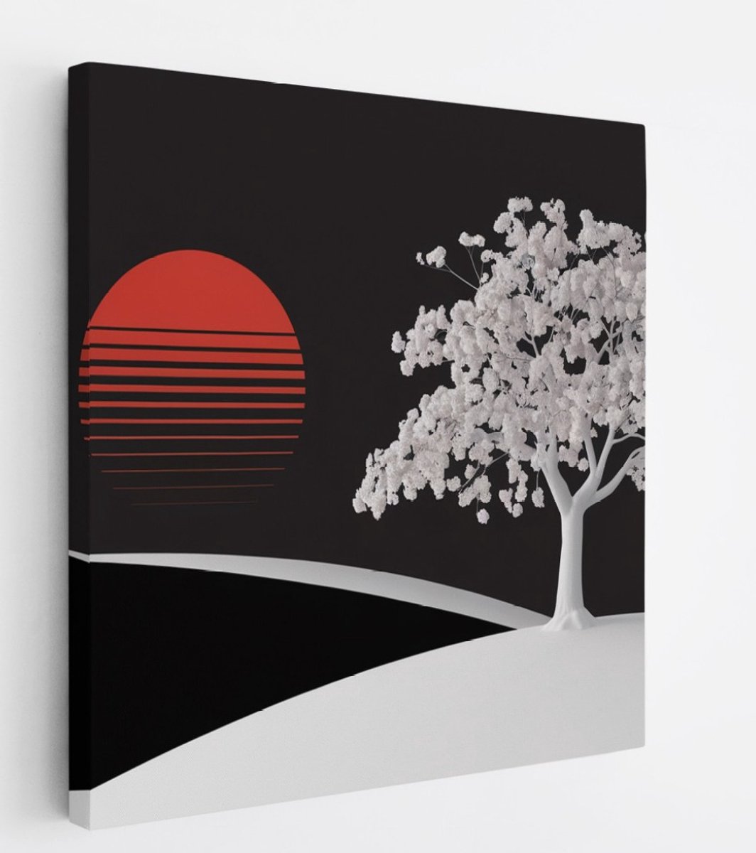 Saammp Canvas Schilderij - Zwart-Wit - Landschap - Zon - Landschap - Natuur - 60x60 - Foto op canvas - Wanddecoratie - Muurdecoratie Woonkamer - Slaapkamer decoratie - Canvas Print Multicolor