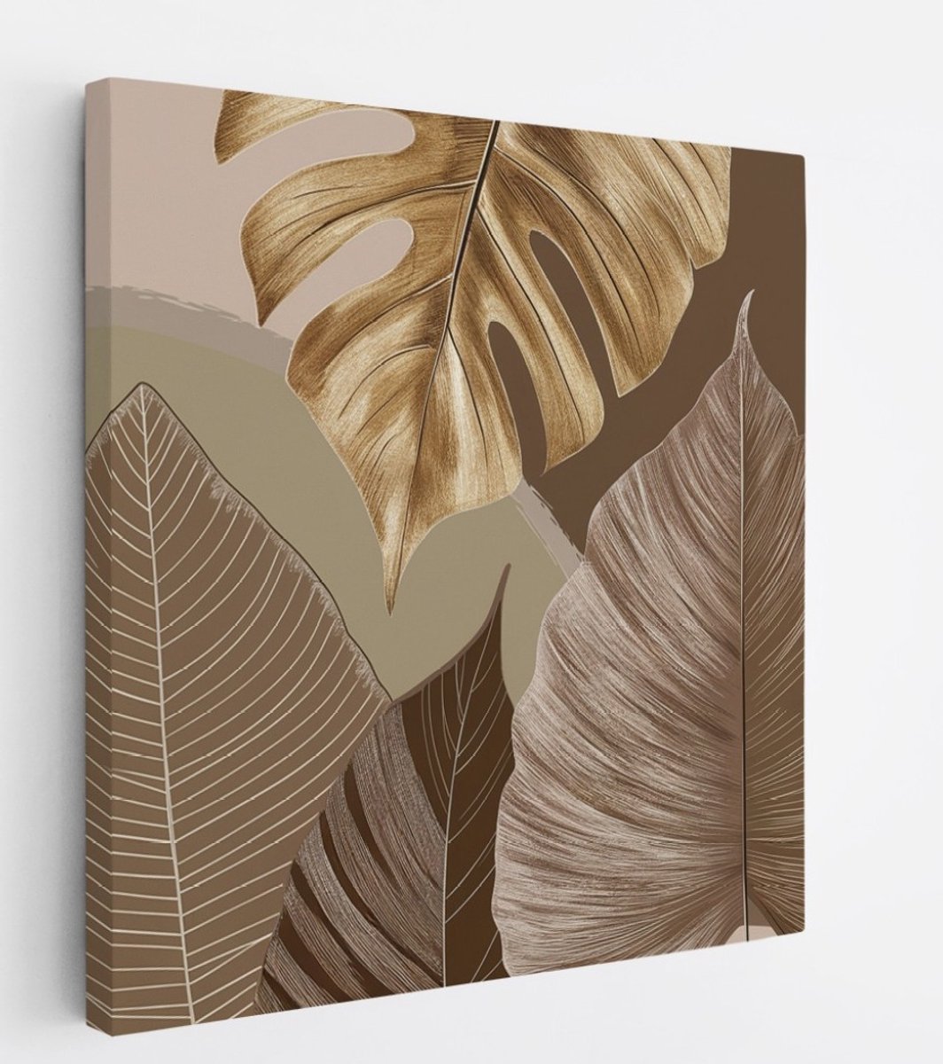 Saammp Canvas Schilderij - Goud blad - Beige - Landschap - Natuur - 30x30 - Foto op canvas - Wanddecoratie - Muurdecoratie Woonkamer - Slaapkamer decoratie - Canvas Print Multicolor
