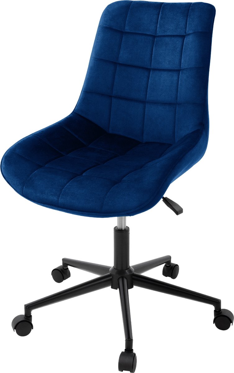 ml-design bureaustoel,blauw, fluwelen zitting, metalen frame,gestoffeerde stoel met rugleuning,in hoogte verstelbaar, 360° draaibare stoel met 5 wielen,ergonomische bureaustoel voor thuiskantoor &