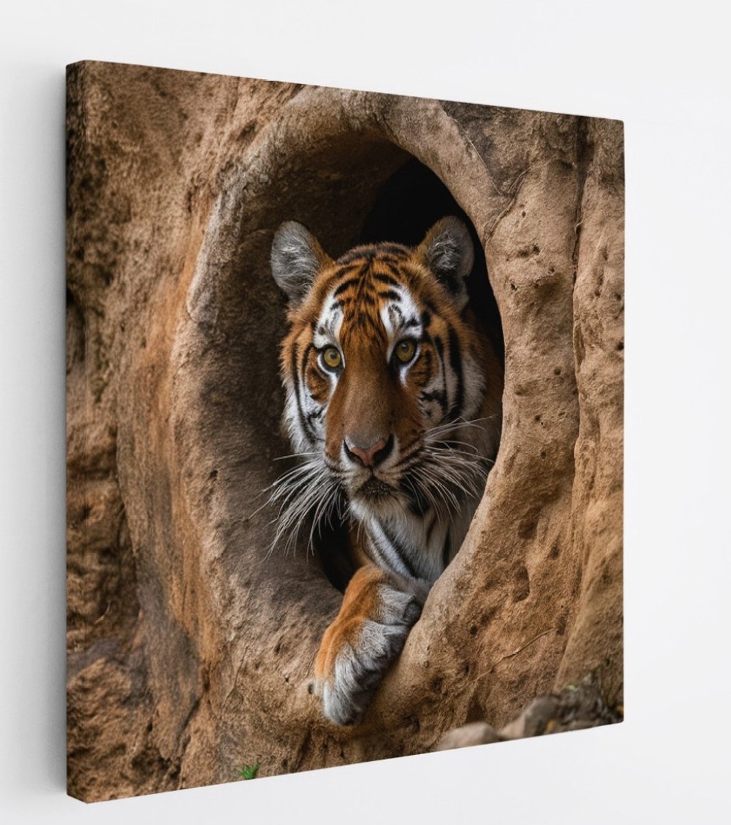 Saammp Canvas Schilderij - Tijger met groot gat - Natuur - Dieren - 40x40 - Foto op canvas - Wanddecoratie - muurdecoratie Woonkamer - Slaapkamer decoratie - Canvas Print Multicolor