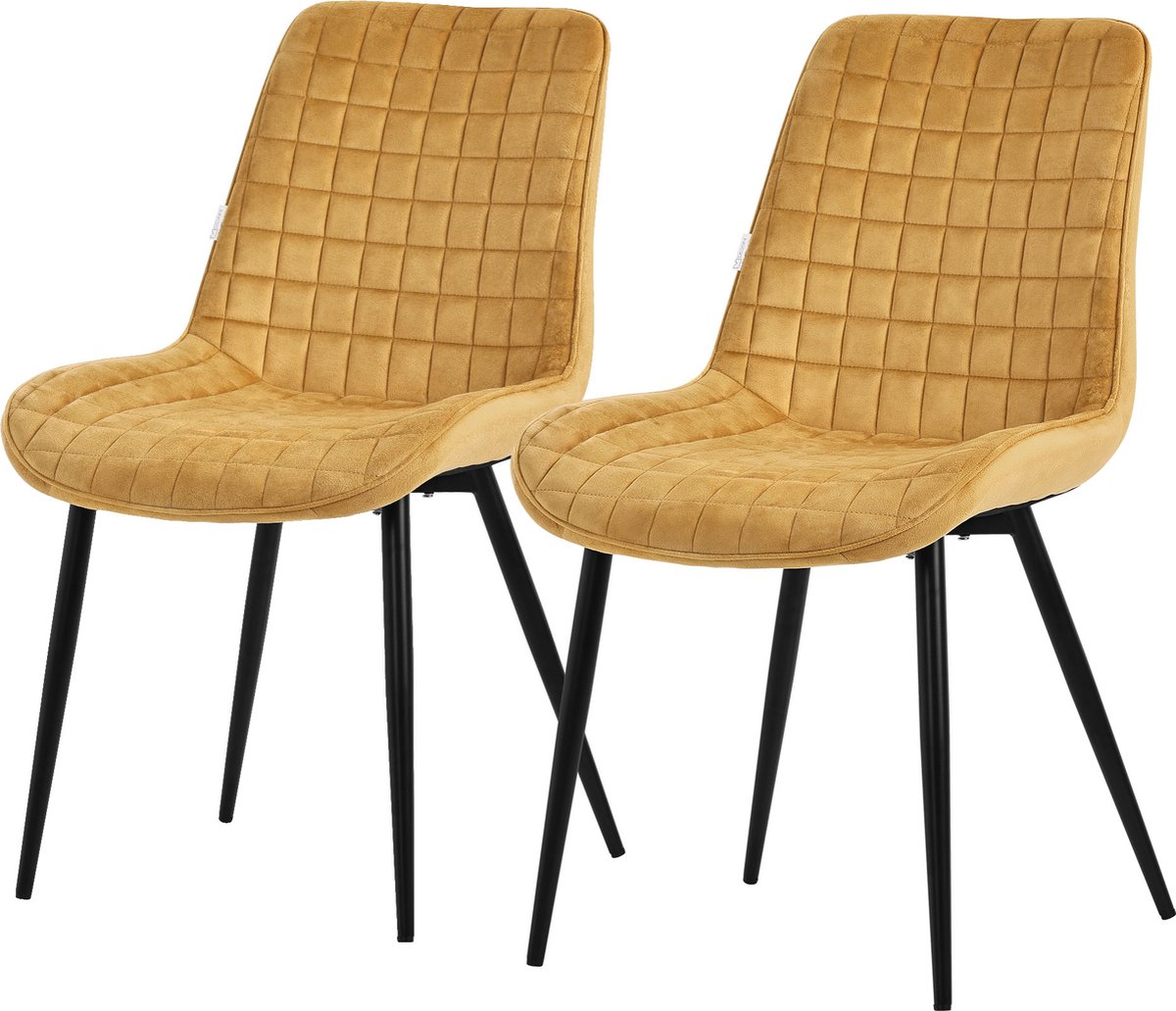 ml-design eetkamerstoelen set van 2 mosterdgeel fluwelen zitting met zwarte metalen poten keukenstoelen met rugleuning woonkamerstoelen gestoffeerde stoelen voor eetkamer keuken kantoor fauteuils