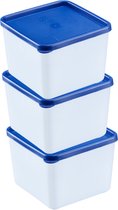Westmark 3 voedselbewaar-/vriescontainers, inclusief deksels, vulvolume: elk 0,75 l, stapelbaar, kunststof, trio, kleur: transparant/blauw, 25232270