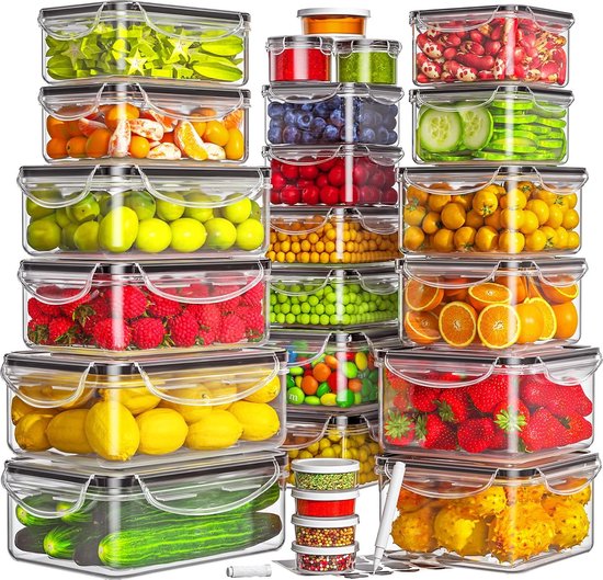 Boîtes de conservation BOTC - Ensemble de 25 pièces - Contenants en plastique sans BPA pour micro-ondes - Contenants de Prep des repas - Boîte à lunch - Contenants pour congélateur - Avec couvercle