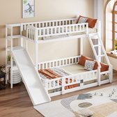 Bol.com Sweiko Stapelbed - 90*200 & 140*200cm - Glijbaan - Legplank - Uitschuifbare deur - Zonder matras - Wit aanbieding