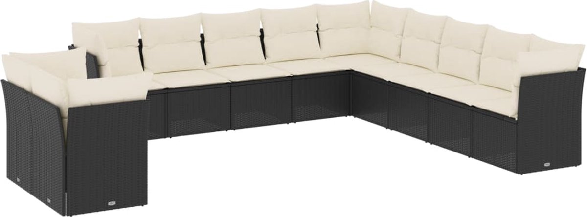 The Living Store 11-delige Loungeset met kussens poly rattan zwart - Loungeset - Tuinset - Loungehoek - Buitenmeubels - Pe Rattan