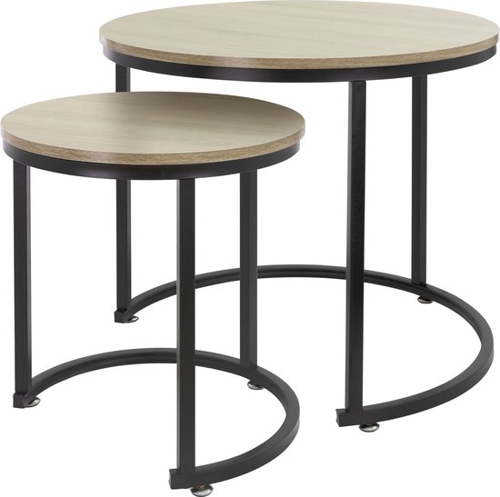 ML-Design Salontafel set van 2 ronde 59x40 cm / 74x48 cm, Sonoma eiken MDF blad, wit