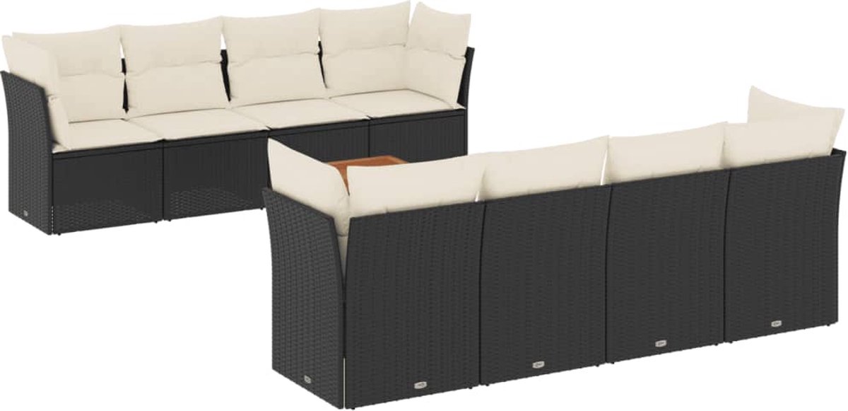 The Living Store 9-delige Loungeset met kussens poly rattan zwart - Loungeset - Tuinmeubels - Lounge Set - Pe Rattan - Zwarte Zittingen