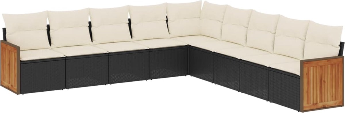 The Living Store 9-delige Loungeset met kussens poly rattan zwart - Loungeset - Tuinset - Buitendecoratie - Loungehoek - Relaxstoel