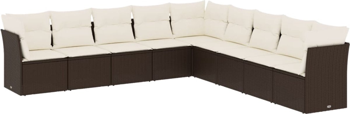 The Living Store 9-delige Loungeset met kussens poly rattan bruin - Loungebank - Tuinset - Lounge Set - Buitendecoratie - Tuinmeubels