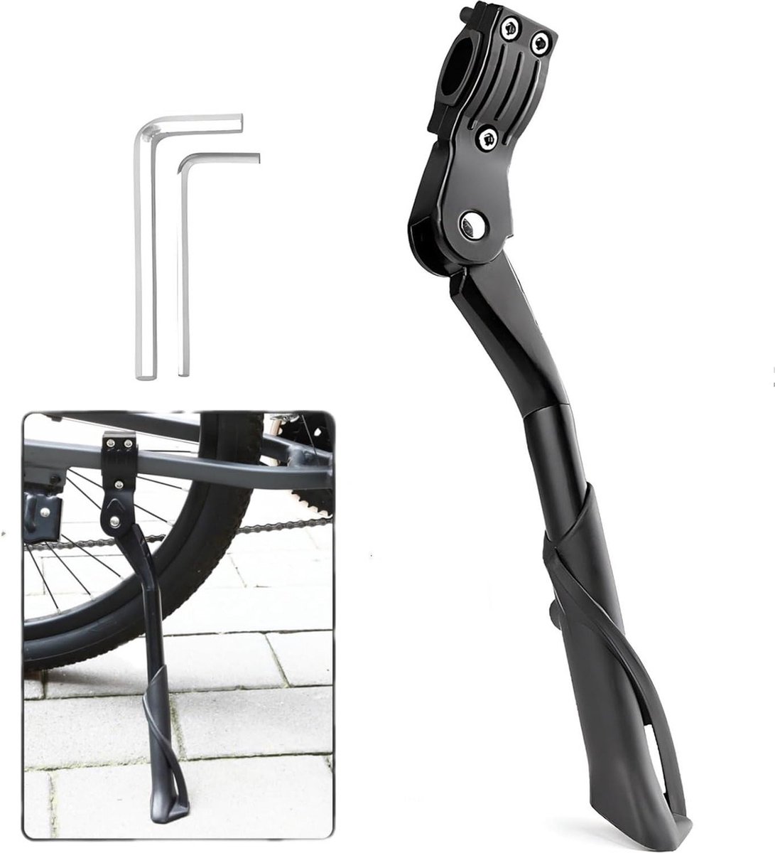 VD WEIDE ENTERPRISE - Hoogteverstelbare fietsstandaard voor 24-29 inch fietsen - antislip zijstandaard - geschikt voor mountainbike stadsfiets - zwart .