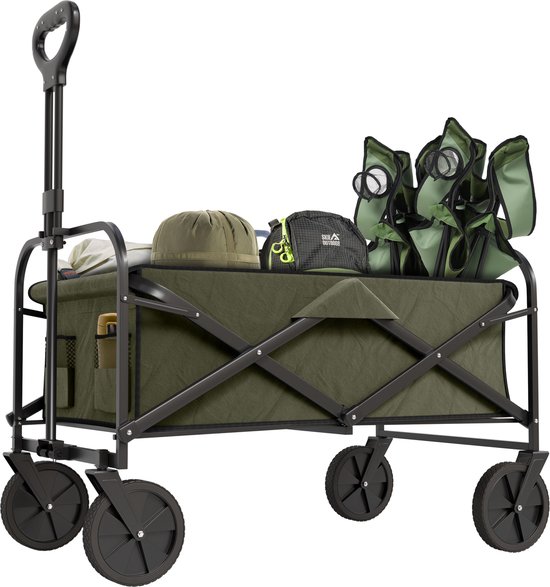 Avalo Bolderkar Opvouwbaar - Tot 110KG draagvermogen - 120L - 91x51x103 CM - 360º Wielen - Bolderwagen / Bolderkarren / Strandkar / Trekkar / Plooibare Bolderkar - Voor Strand - Groen