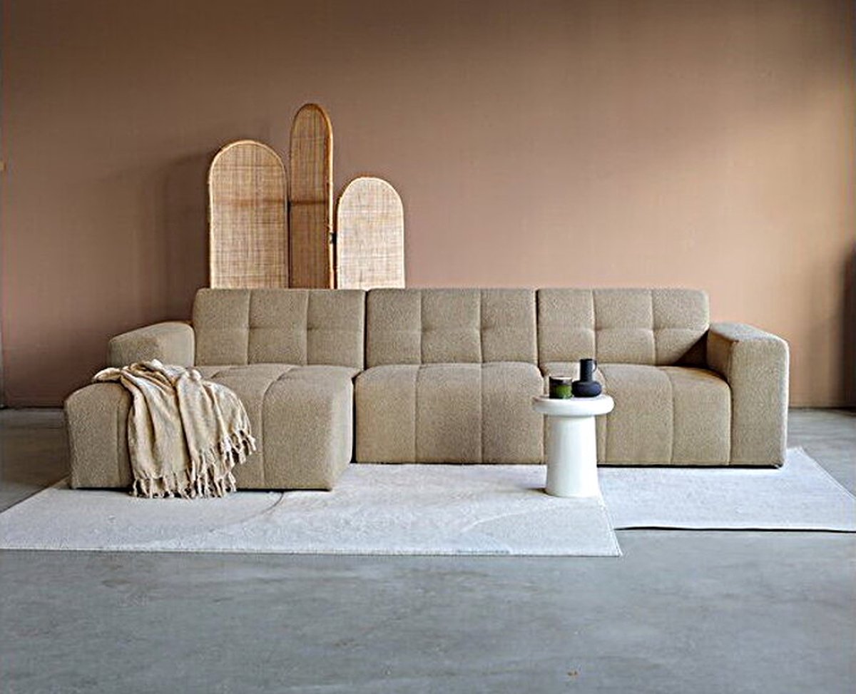 Meubelplaats PEPP interiors WAVE hoekbank met chaise longue links - stof Now or Never rpes 18 lichtbruin - 305x155x80 cm