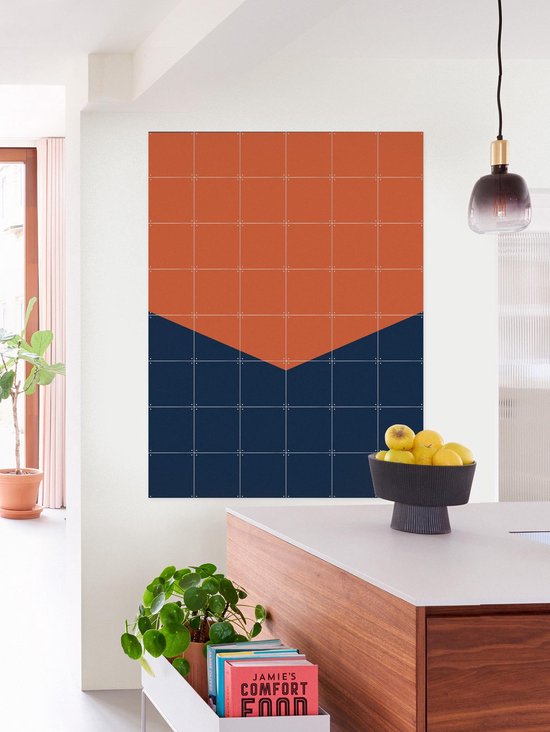IXXI Color blocking - Orange Blue, Allon Dery - 80 x 100 cm - Support de suspension gratuit - Grande décoration murale et posters - Design graphique, Géométrique