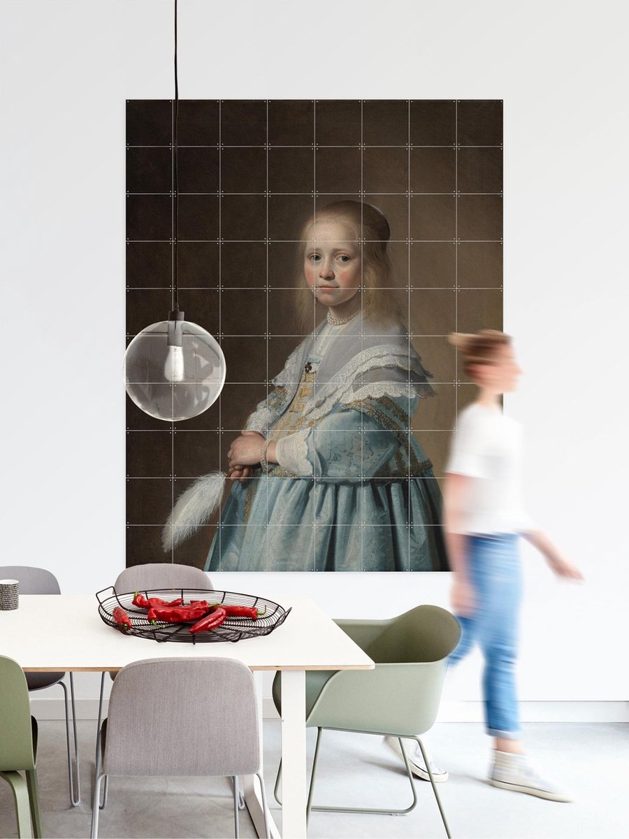 IXXI Portret van een meisje in het blauw, Johannes Cornelisz & Rijksmuseum - 80 x 100 cm - Gratis ophangtool - Grote wanddecoratie en posters -