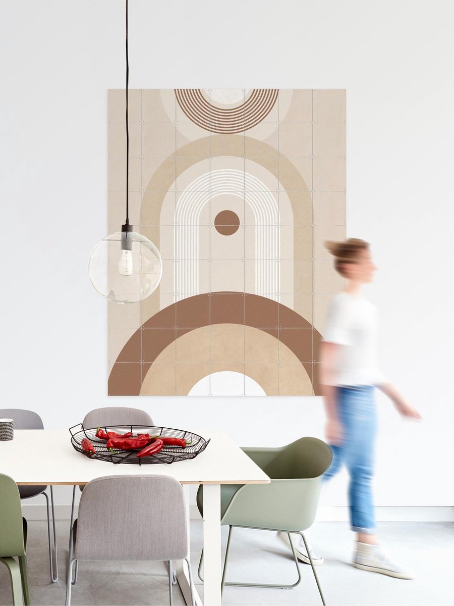 IXXI Beige Mid Century Poster No.2, Elena Ristova & Various - 80 x 100 cm - Gratis ophangtool - Grote wanddecoratie en posters - Grafisch Ontwerp, Art