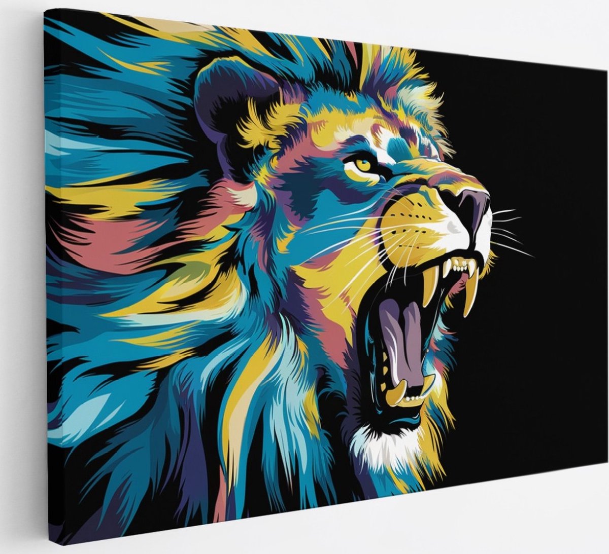 Saammp Canvas Schilderij - Abstracte Leeuw - Kleurrijk - Dieren - Natuur - 30x20 - Foto op canvas - Wanddecoratie - Muurdecoratie Woonkamer - Slaapkamer decoratie - Canvas Print Multicolor
