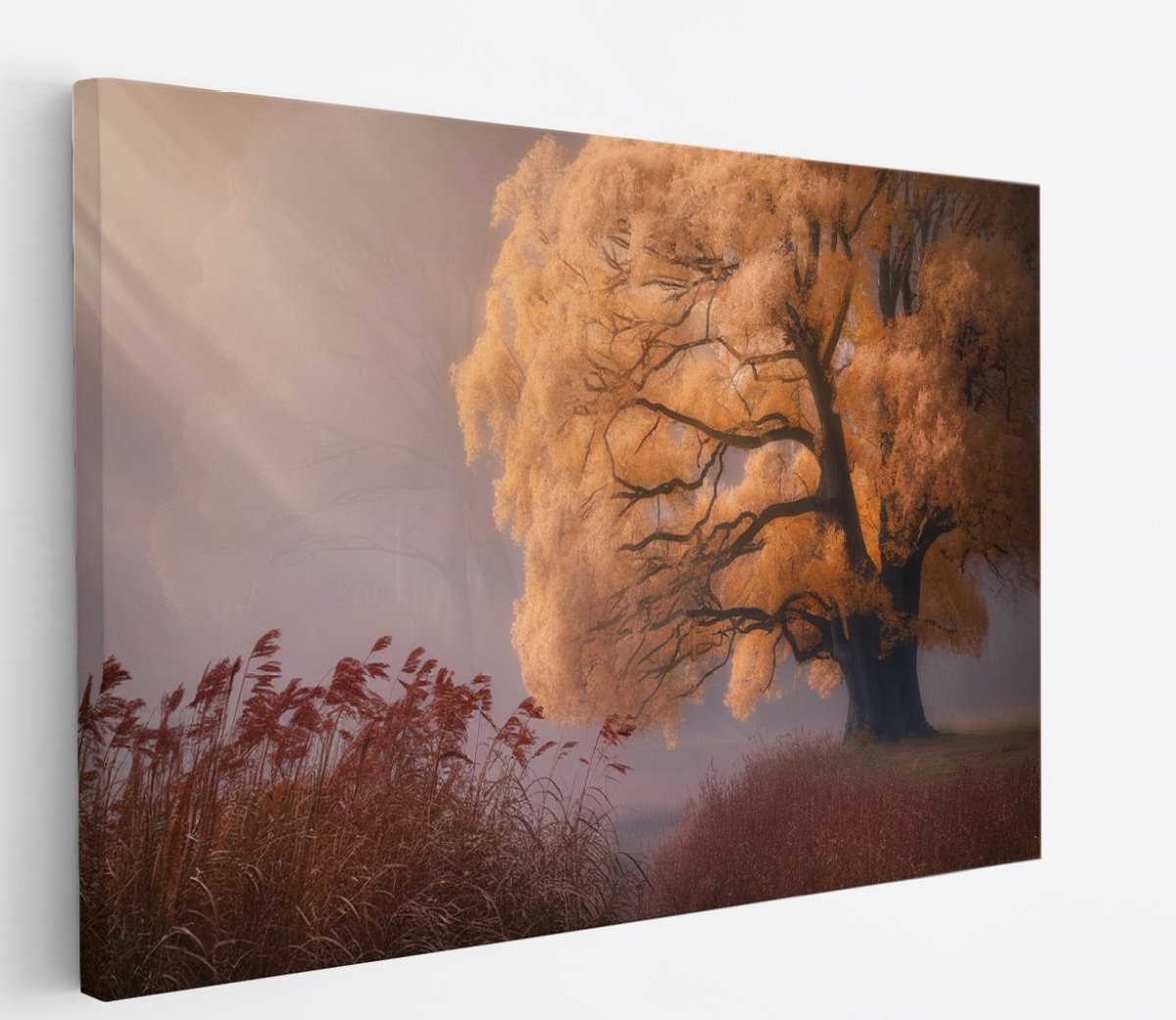 Saammp Canvas Schilderij - Hefst Achtig Landschap - Natuur - Bloemen - 90x60 - Foto op canvas - Wanddecoratie - Muurdecoratie Woonkamer - Slaapkamer decoratie - Canvas Print Multicolor