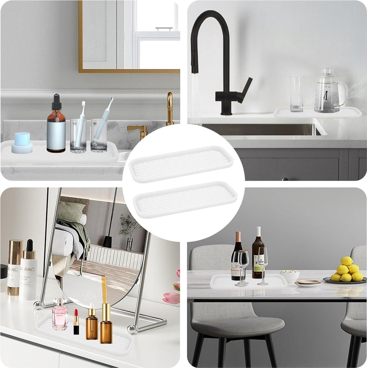 Siliconenmat voor keuken, 23 x 9 cm, spons, spoelbak, organizer voor keuken, zeep, cosmetica