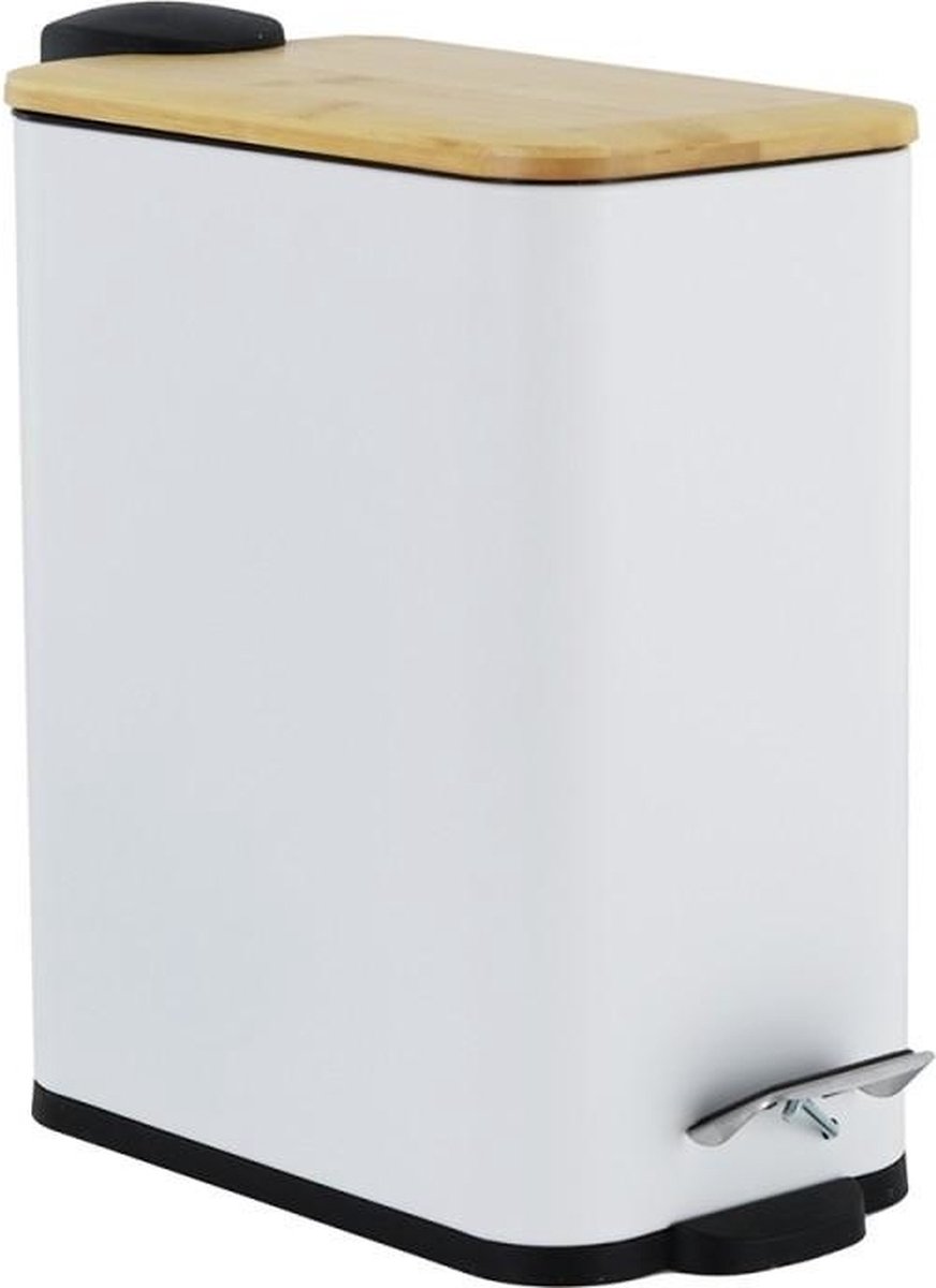 Pedaalemmer - Prullenbak Badkamer - 5 Liter - Wit Bamboe