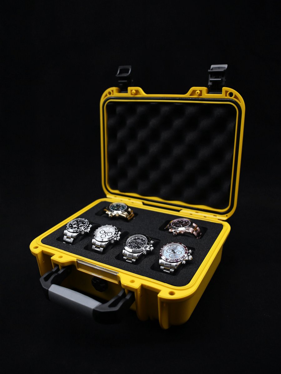 Onverwoestbare horlogekoffer voor 6 horloges - Geel - Originele Elbrus Horology Timepiece Valet horlogedoos draagkoffer draagbare koffer