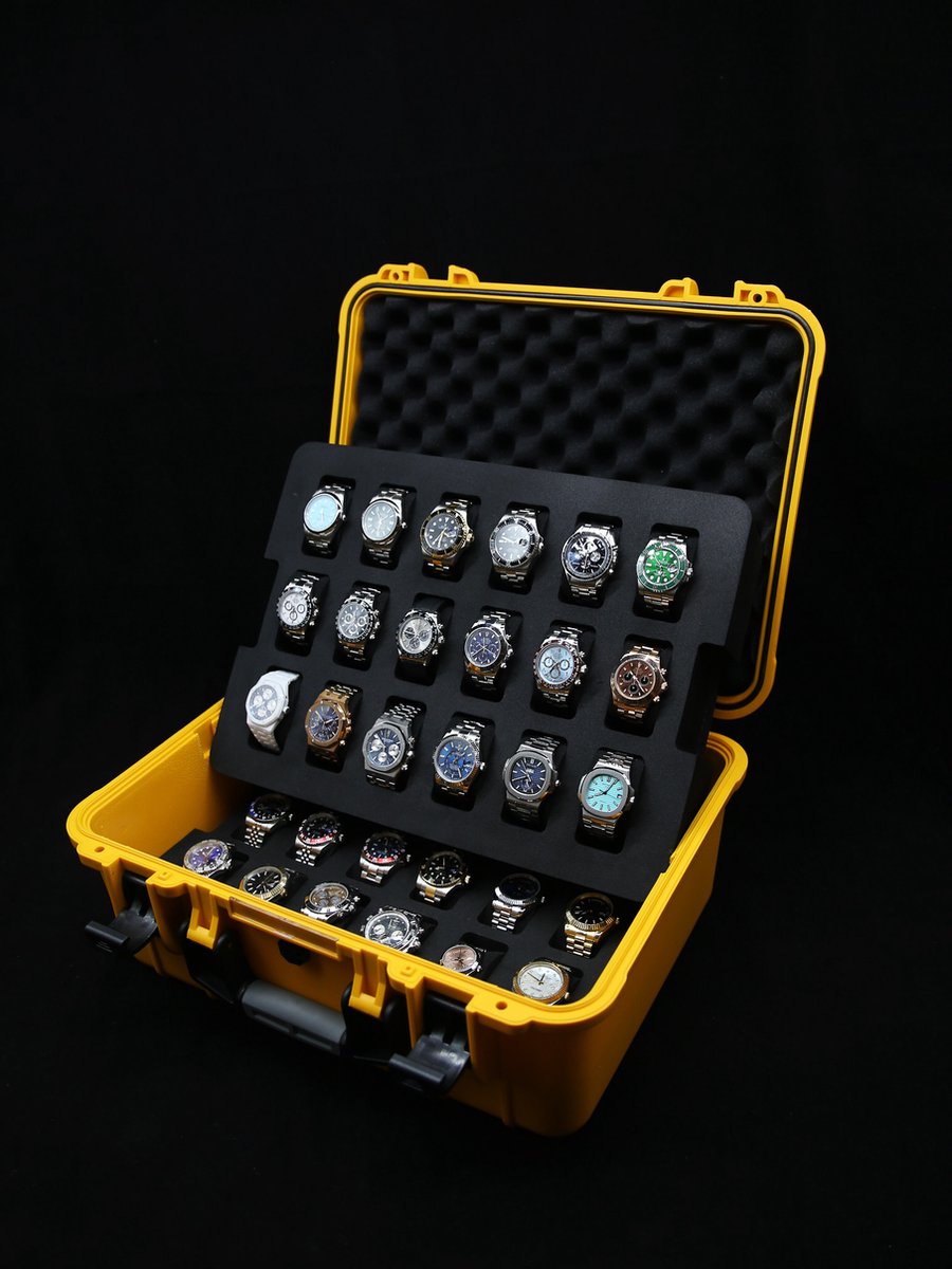 Onverwoestbare horlogekoffer voor 36 horloges - Geel - Originele Elbrus Horology Timepiece Valet horlogedoos