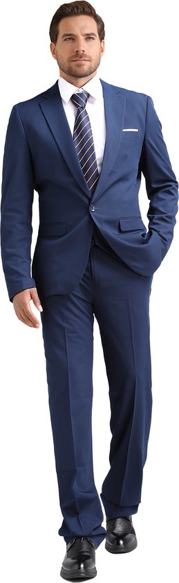 Allthemen Pak voor heren, 2-delig, slimfit, enkele rij, één knoop, smoking, bruiloft, pak, colbert broek, zwart, XL