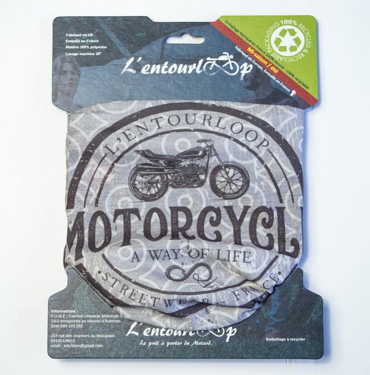 Tour de cou pour moto L'Entourloop Motorcycle Patch coloris gris 100% polyester