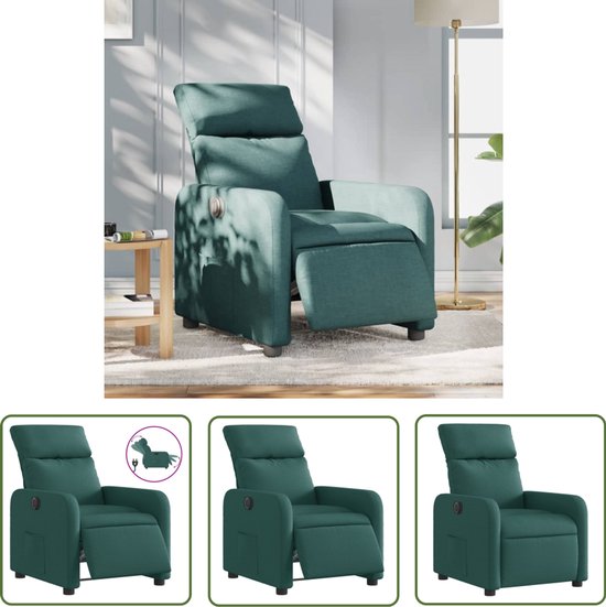 Fauteuil The Living Store réglable électrique tissu vert foncé - Fauteuil électrique - Fauteuil lounge - Fauteuil relax - Aspect cuir - Fauteuil design