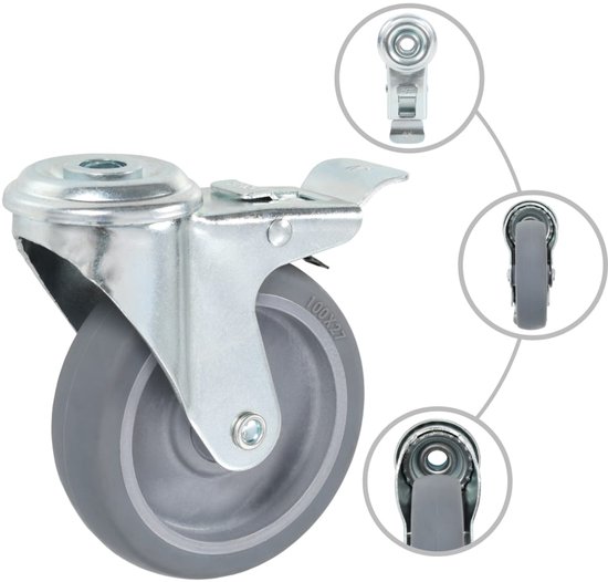 4 zwenkwielen voor kinderbedden, dubbele wielen met huls, stiftwielen met rem, rubberen wielen, dubbele veiligheidswielen, geen geluid, zwenkwielen, robuust, duurzaam, 47 mm, meubelwielen voor