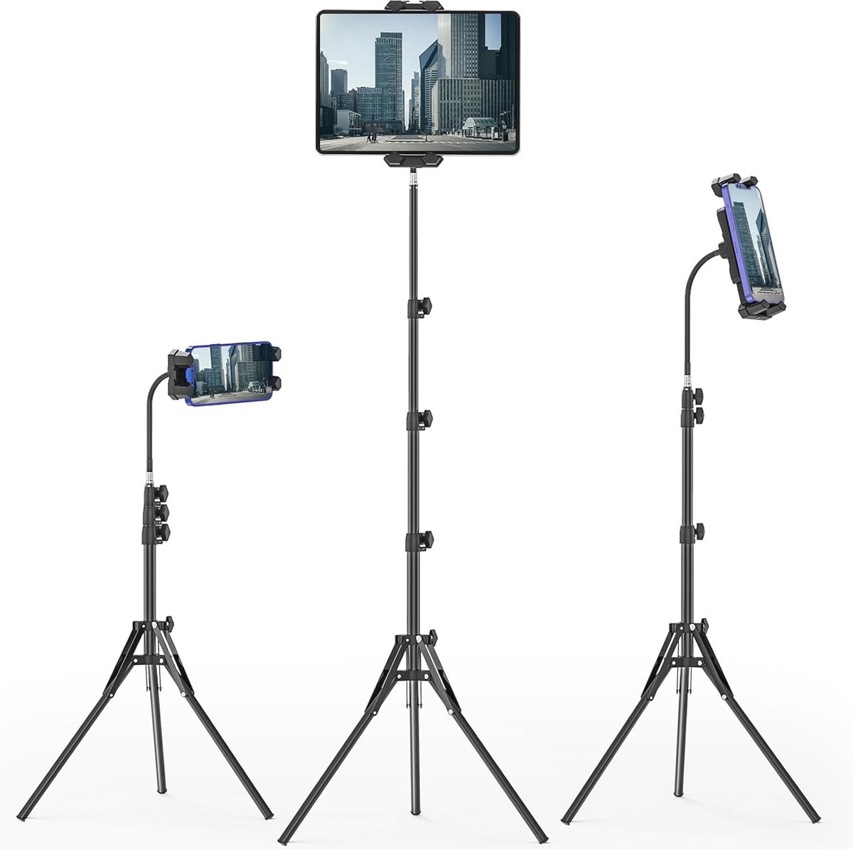 Verstelbaar iPad Statief tot 175 cm met 360° Draaibare Bevestiging voor Tablets en Telefoons